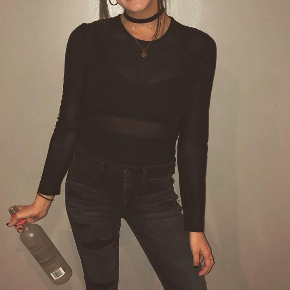 Kendall and Kylie mesh black long sleeve body suit